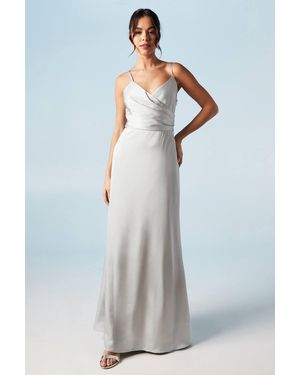 Coast Cami Wrap Twist Back Satin Bridesmaid Maxi Dress - Blue