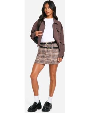 Boohoo Petite Flannel Wool Look Micro Mini Skirt - Natural