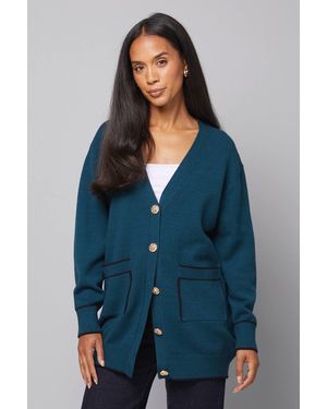 Wallis Tipped Button Through Cardigan - Blue