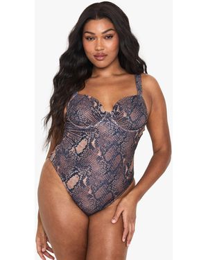 Boohoo Bañador Plus Con Aros Y Estampado De Serpiente - Morado