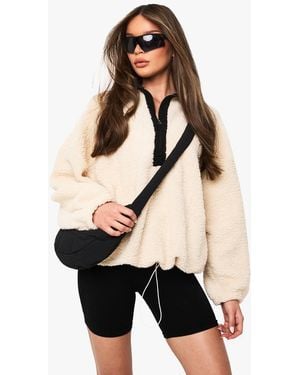 Boohoo Detail Half Zip Oversized Borg Sweatshirt - Black