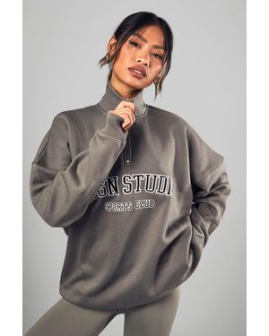 Boohoo Sudadera Oversize Con Aplique Dsgn Studio Y Cremallera A La Mitad - Gris