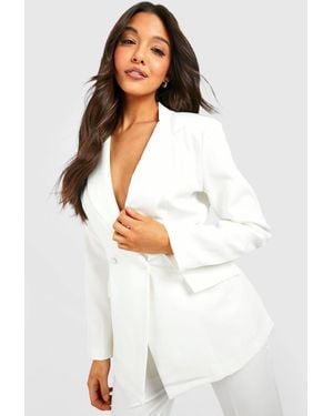 Boohoo Plunge Tailored Fitted Blazer - White