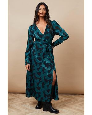 Oasis Jacquard Chiffon Wrap Midaxi Dress - Blue