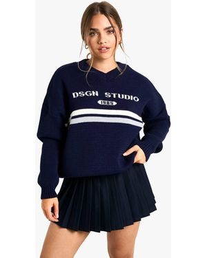 DSGN Studio Petite V Neck Knitted Sweater - Blue