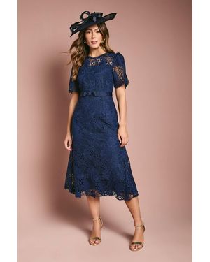 Coast Lace Midi Dress With Bow Belt - Blue