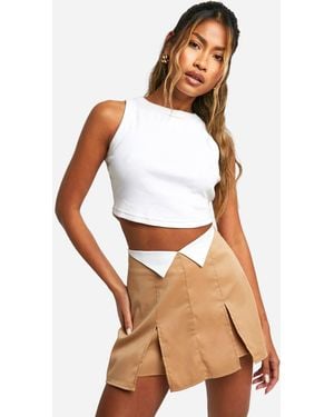 Boohoo Twill Fold Over Detail Skorts - White