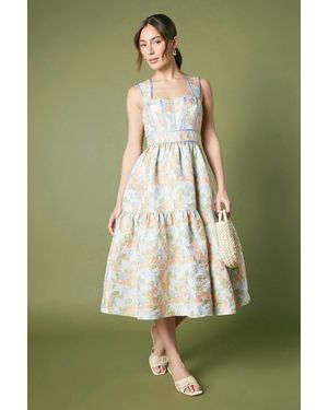 Coast Sweetheart Neckline Seam Detail Jacquard Dress - Green