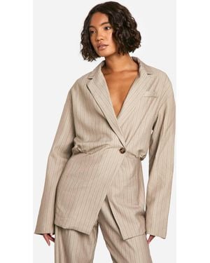 Boohoo Tall Cinched Waist Tailored Jacket - Natural