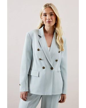 Wallis Petite Double Breasted Button Detail Blazer - Blue