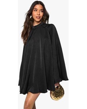 Boohoo Textured Satin Open Back Swing Playsuit - Black