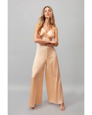 Nasty Gal Lace Strap Satin Jumpsuit - Pink
