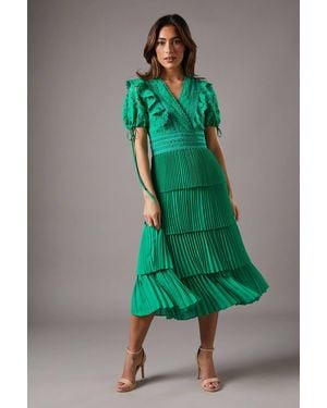 Coast Lace Top Frill Midi Dress - Green