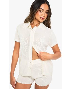 Boohoo Floral Knitted Crochet Short - White