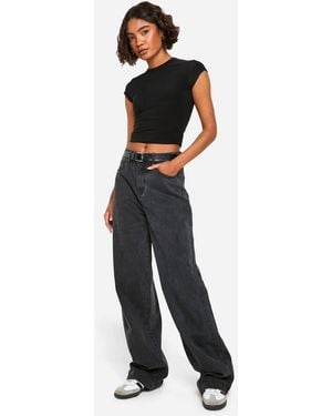 Boohoo Tall Basics High Waisted Wide Leg Jeans - Black