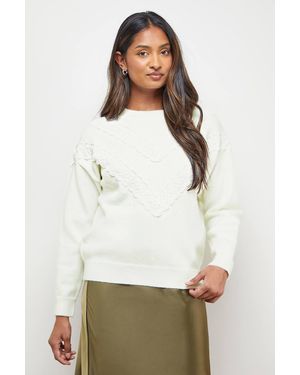 Oasis Lace Trim Crew Neck Sweater - White