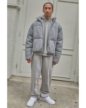 Boohoo Balloon Fit Script Embroidered Loopback Rib Panel Sweatpants - Grey