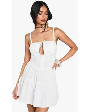 Boohoo Cotton Milkmaid Mini Dress - White
