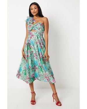 Coast Printed Organza One Shoulder Twist Front Midi Dress - Blue