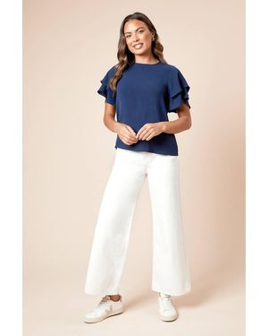 Dorothy Perkins Frill Sleeve Crew Neck T-Shirt - Blue