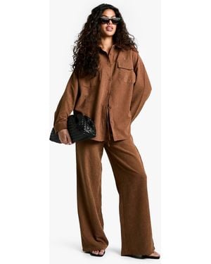 Boohoo Striped Peached Drawstring Waist Wide Leg Trouser - Brown