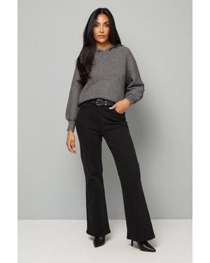 Wallis Petite Charcoal Trim Detail Hooded Sweater - Gray