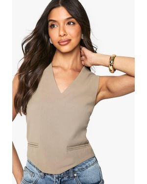 Boohoo Woven Curved Hem Crop Top - Natural