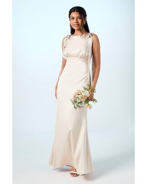 Coast Honoured Petite Sleeveless High Neck Tie Shoulder Satin Maxi Bridesmaid Dress - White