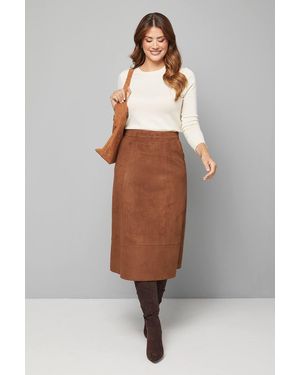 Wallis Suede Seam Detail Midi Skirt - Brown