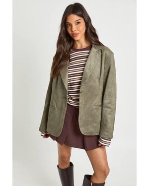 Boohoo Boxy Oversized Faux Suede Blazer - Green