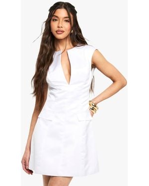 Boohoo Satin Pocket Front Mini Dress - White