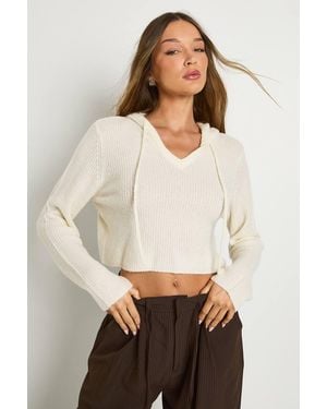 Boohoo Hooded Knit Sweater - Natural