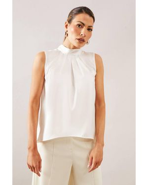 Wallis Satin Sleeveless Tie Neck Top - White
