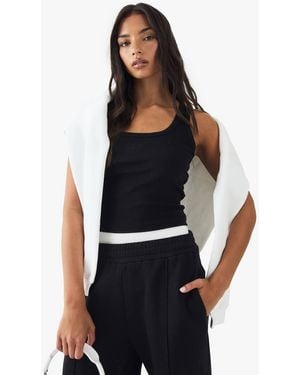 DSGN Studio Square Script Embroidered Rib Tank Tank Top - Black