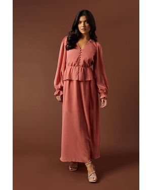 Oasis Buttoned Peplum Hem Maxi Dress - Brown