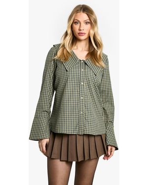 Boohoo Maternity Statement Collar Check Blouse - Green
