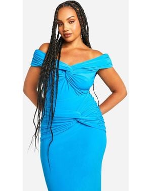 Boohoo Plus Double Slinky Twist Front Off Shoulder Top - Blue