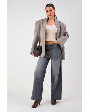 MissPap Asymmetric Waist Denim Wide Leg Jean - White