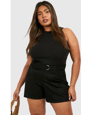Boohoo Plus Linen Look Tie Belt Flippy Short - Black