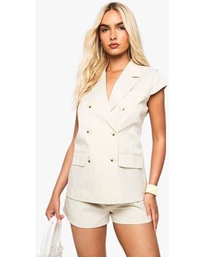 Boohoo Tortoise Button Cap Sleeve Blazer - White
