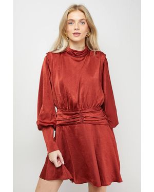 Oasis Volume Shoulder Western Mini Dress - Red