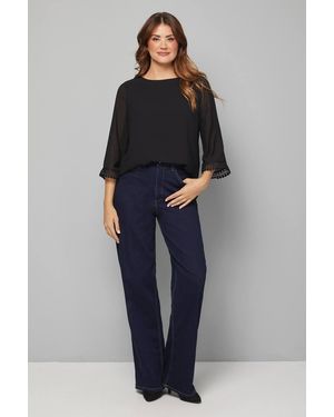 Wallis Lace Cuff Overlay Top - Blue