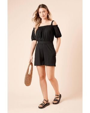 Dorothy Perkins Bardot Puff Sleeve Romper - Natural