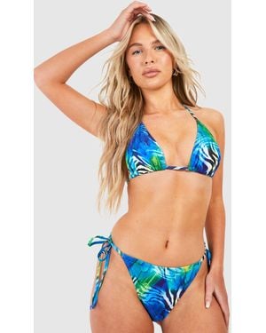 Boohoo Multi Animal Tie Side Bikini Brief - Blue