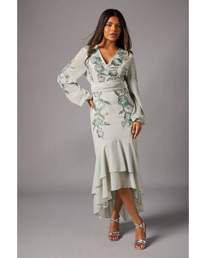 Coast Petite Sequin Embellished And Embroidered Hi-Lo Maxi Dress - Gray