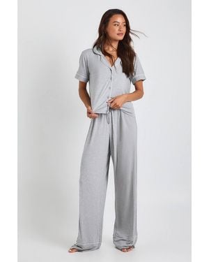 Boohoo Tall Premium Modal Piping Detail Short Sleeve Shirt & Pants Pajama Set - Gray