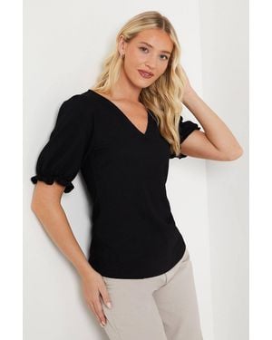 Dorothy Perkins V Neck Shirred Cuff Short Sleeve Top - Black