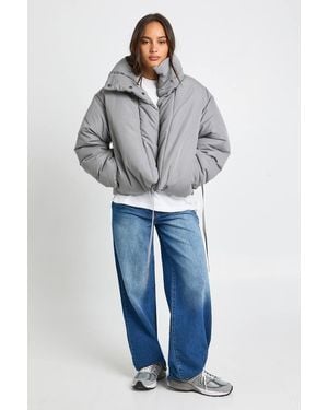 Boohoo Short Funnel Neck Puffer Jacket - Blue