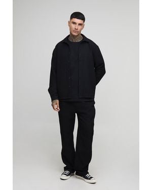 Boohoo Tall Oversized Jumbo Waffle Long Sleeve Shirt & Relaxed Trouser Set - Blue