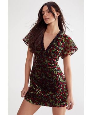 Nasty Gal Cherry Devore Lace Trim Open Back Mini Dress - Black